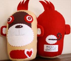 BOObeloobie Mango the Monkey in Red, Chocolate Brown, Cream and white accents
