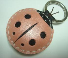 Penny the LadyBug Leather Keychain ( Metallic Pink )