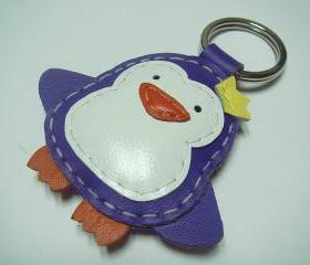 Leather Keychain - Perry the Penguin Leather Charm ( Bright Purple )