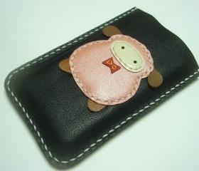 Nicole the Sheep iPhone Leather Case ( Black and Metallic Pink )