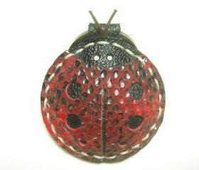 Penny the LadyBug Leather Keychain ( Red Lizard Printed )