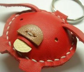 Candy the Pig Leather Keychain ( Red )
