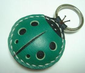 Penny the LadyBug Leather Keychain ( Dark Green )
