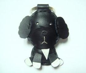 Leather Keychain - Riley the Portuguese Water Dog leather charm ( Black )