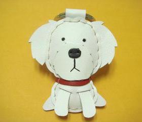 Leather Keychain - Moli the Maltese Leather Charm ( White )