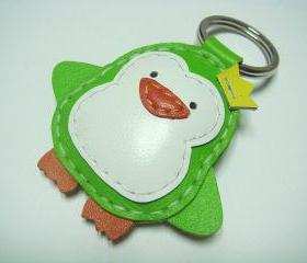 Perry the Penguin Leather Keychain ( Lime Green )