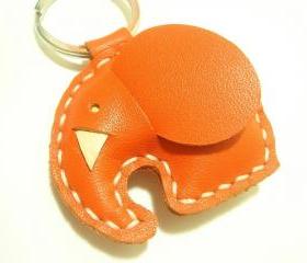Leather Keychain - Laura the Orange Elephant leather charm