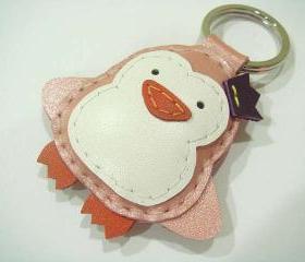 Perry the Penguin Leather Keychain ( Metallic Pink )