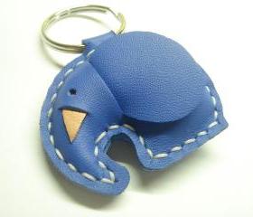 Laura the Elephant Leather Keychain ( Blue )