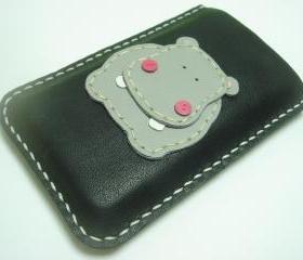 Hugo the Hippo iPhone leather case ( Black and Grey )