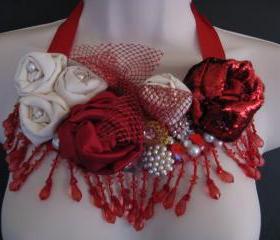 Red White Bib Necklace