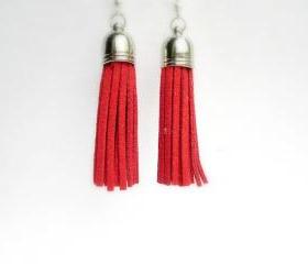 Red Tassel Earrings, Faux Suede Tassel Earrings