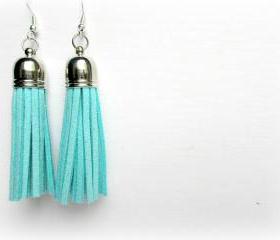 Aqua Tassel Earrings, Fringe Earrings