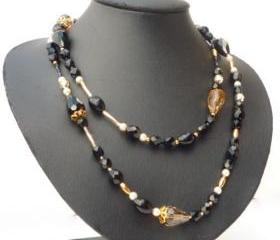 Black and Gold Glamour - vintage style multi-strand necklace