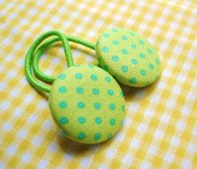 Ponytail Holders, Lime Green with Turquoise Polka Dots