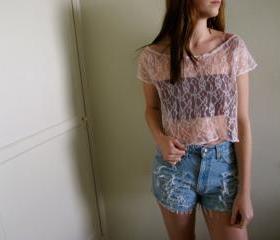 Pink Lace See Through Crop Top