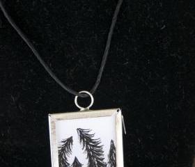Pine Trees Pendant on Black Cord