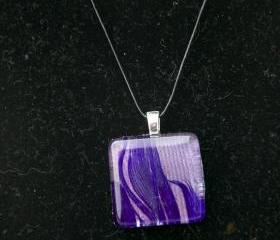 Purple Feather Pendant on Black Cord