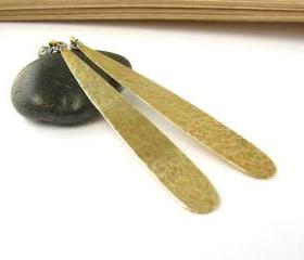 Gold brass . Long droplet earrings .