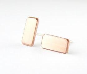 Copper post earrings . Small geometric studs