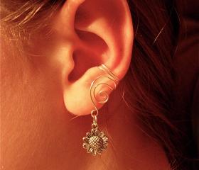 Pair of Silver Plated Ear Cuffs with Whimsical Sunflower Charms 