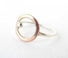 Sterling silver and copper circle . Simple delicate ring