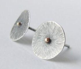 Sterling silver and gold studs . Mushroom coral