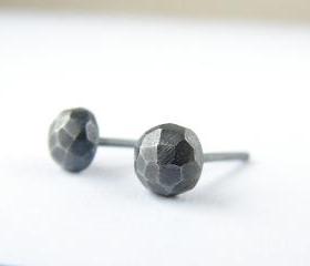 Small faceted studs . Black oxidized sterling silver earrings