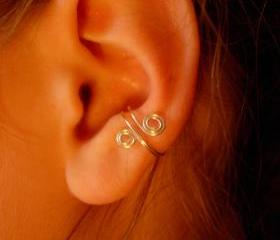 Set of 3 ear cuffs, antique brass, silver and hematite