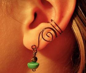 Pair of Antique Brass Wire Ear Cuffs with Genuine Tiger Eye and turquoise colored Howlite