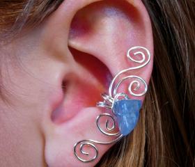 Silver Plated Multi Swirl Ear Cuff with Genuine Blue Aventurine, New Design