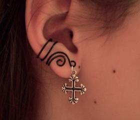 Ear Cuff with antiqued silver Cross Crucifix Charm