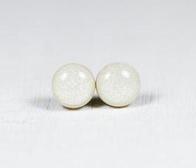 Pearl White Stud Earrings - Medium Post Earrings - Handmade Polymer Clay Posts Studs Jewelry