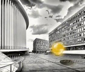 Abstract photo, black & white photo, glass orb, yellow, 12x18" print