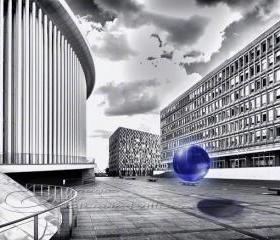 Abstract photo black & white architecture glass orb blue 12x18" print