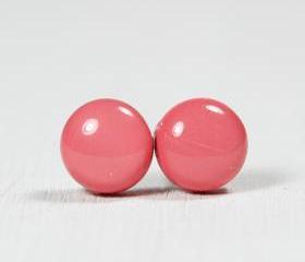 Blush Pink Stud Earrings - Medium Studs Earrings - Handmade Polymer Clay Posts Jewelry