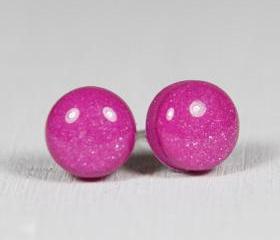 Fuchsia Stud Earrings - Medium Studs Earrings - Pink Purple Handmade Polymer Clay Posts Jewelry
