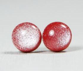 Ruby Red Shimmer Polymer Clay Studs - Post Stud Earrings - Posts Jewelery