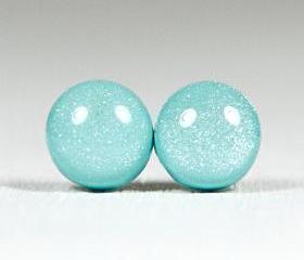 Tiffany Blue Shimmer Stud Earrings -Light Blue Small Post Stud Earrings - Polymer Clay and Resin Jewelry