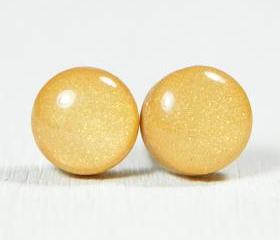 Gold Stud Earrings - Medium Post Earrings - Handmade Polymer Clay Posts Studs Jewelry