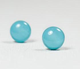 Scuba Blue Stud Earrings - Small Post Stud Earrings - Polymer Clay and Resin Jewelry