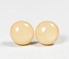 Ecru Tan Shimmer Polymer Clay Stud Earrings - Skin Tone Post Earring Jewelry Jewellery