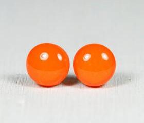 Orange Post Earrings - Studs made of Polymer Clay and Resin - Handmade Jewelry