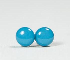 Turquoise Blue Stud Earrings - Small Post Stud Earrings - Polymer Clay and Resin Jewelry
