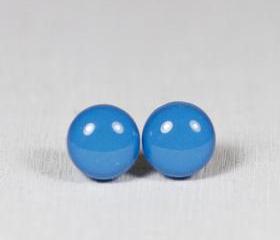French Blue Stud Earrings -Light Blue Small Post Stud Earrings - Polymer Clay and Resin Jewelry