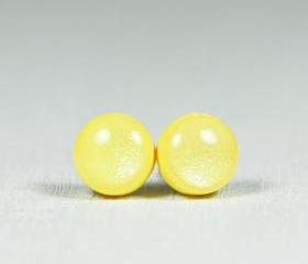 Lemonade Shimmer Stud Earrings -Light Yellow Small Post Stud Earrings - Polymer Clay and Resin Jewelry