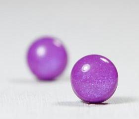 Purple Pearl Studs - Polymer Clay Jewelry Earrings - Post Stud Earrings