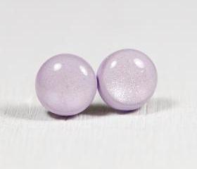 Lilac Sparkle Purple Studs Earrings - Polymer Clay Earrings - Small Posts Earring Jewellery