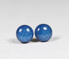 Navy Pearl Stud Earrings -Navy Blue Small Post Earrings - Polymer Clay and Resin Jewelry