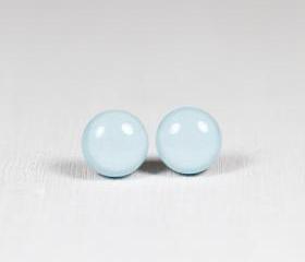 Sky Blue Stud Earrings -Blue Small Post Earrings - Polymer Clay and Resin Jewelry